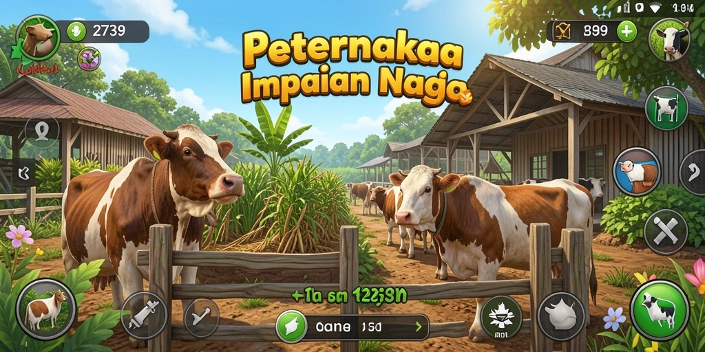 Tampilan gameplay 2739 dengan petani yang sedang merawat tanaman.