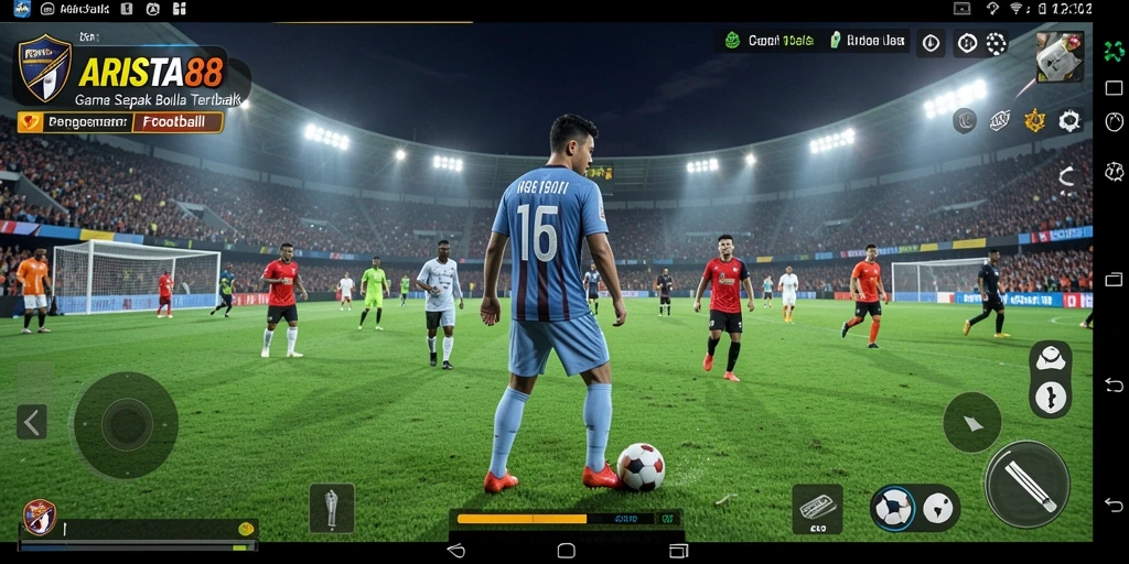 Screenshot utama ARISTA88 menampilkan aksi mendebarkan dalam pertandingan sepak bola.