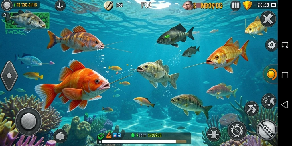 Tampilan gameplay F08 yang seru saat menembak ikan.