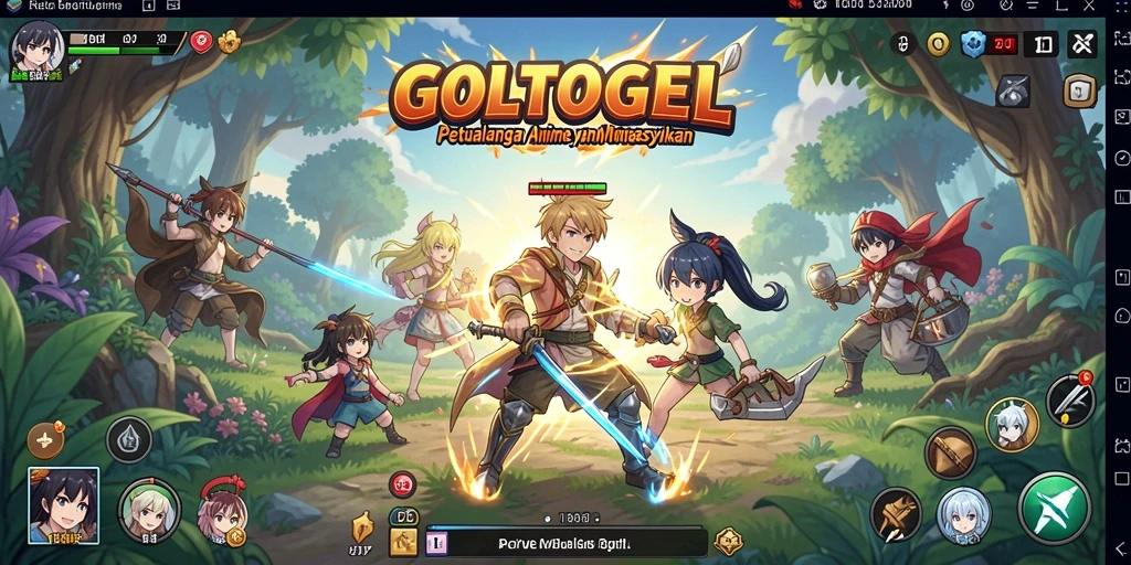 Screenshot utama GOLTOGEL menampilkan karakter anime dalam pertempuran epik.
