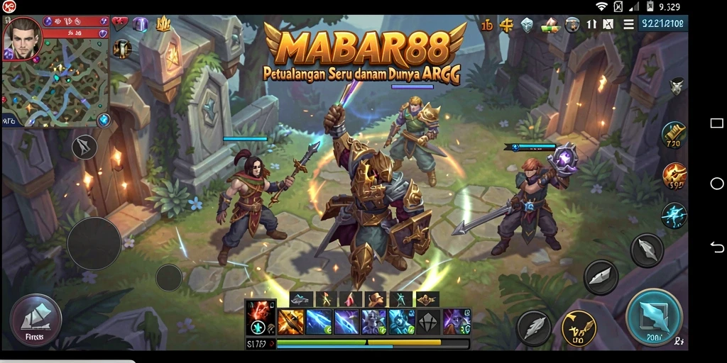 Screenshot gameplay MABAR88 menampilkan pertarungan seru karakter di dunia fantasi.