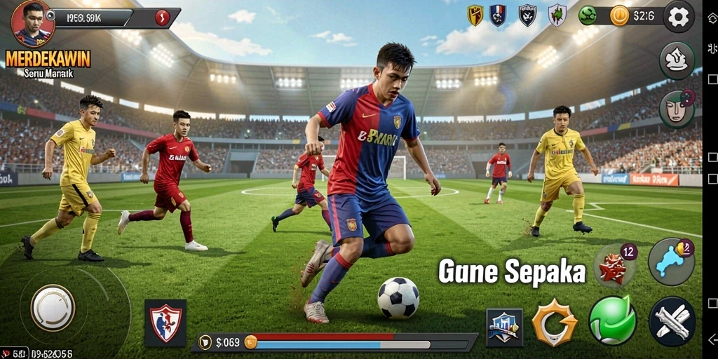 Tangkapan layar gameplay yang menunjukkan aksi seru di lapangan.