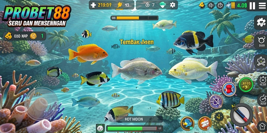Tampilan seru dari gameplay Tembak Ikan PROBET88.
