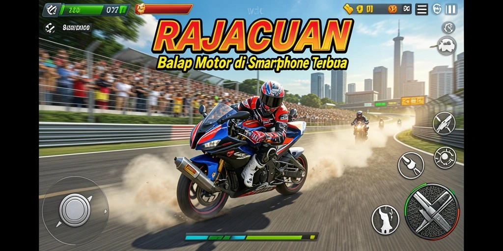 Tampilan gameplay seru dari RAJACUAN saat balapan motor.