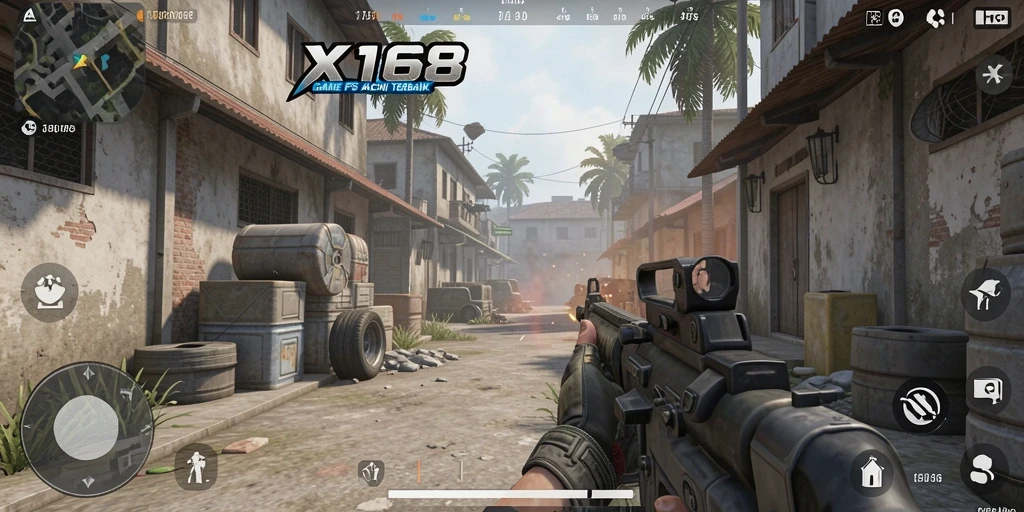Tampilan aksi mendebarkan dalam gameplay FPS X168.